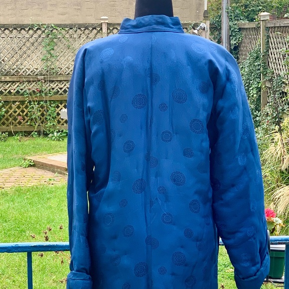 Vintage Quilted Blue Asian Satin Silk Jacket - Picture 4 of 8